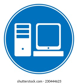 Computer symbol button on white background. Vector illustration.