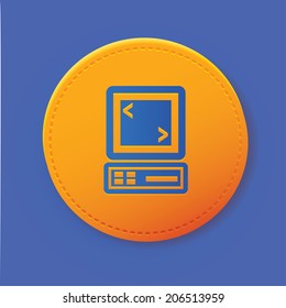 Computer symbol on yellow button,vector