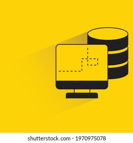 computer sync with database with shadow yellow background