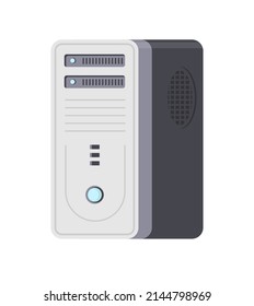 Computer system block isometric icon vector illustration. PC hardware portable electronic server technology isolated. Modern web appliance device component accessory with power button and drive