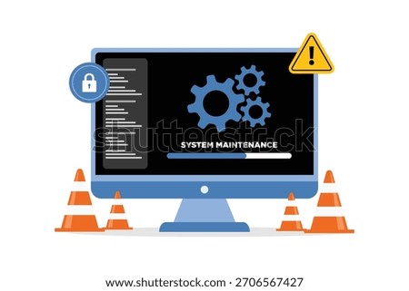 Computer system maintenance, update program and application, Installation of new Version software. Software update for Computer, device updating vector illustration