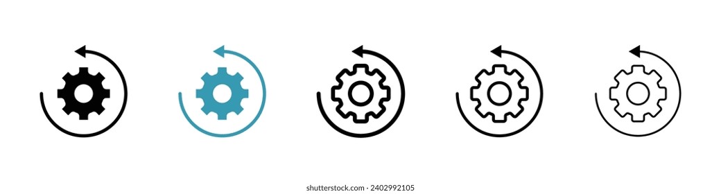 Computer system recover gear vector icon set. Computer system recover gear vector symbol. Reset sign for UI designs.