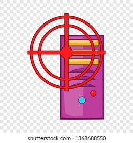 Computer system with red target icon in cartoon style isolated on background for any web design 