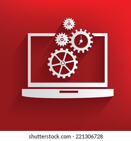 Computer system symbol on red background,clean vector