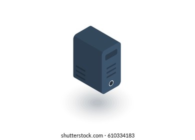 computer system unit, bloc isometric flat icon. 3d vector colorful illustration. Pictogram isolated on white background