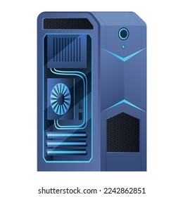 Computer system unit digital processor electronic component hardware connect isometric vector illustration. Information engineering integrated device microcircuit core processing technology