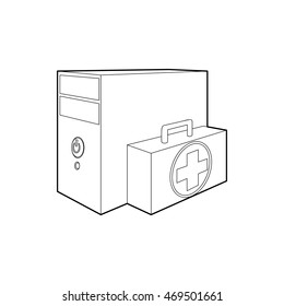 Computer system unit first aid icon in outline style on a white background