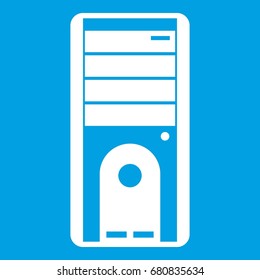 Computer system unit icon white isolated on blue background vector illustration