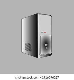Computer system unit isolated on gray background.