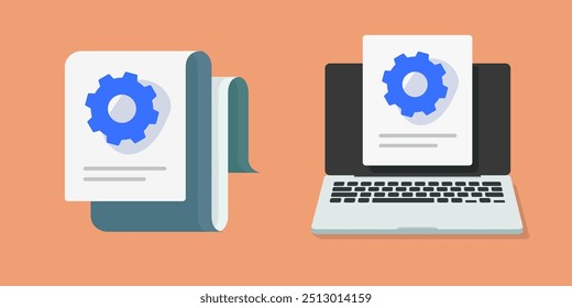 Vector del icono del Actualizar del sistema informático, configuración de datos de archivo de software Mejorar muestra ilustración gráfica conjunto de dibujos animados planos, hardware mantenimiento técnico reparación engranaje rueda dentada en pantalla Imagen Clip arte