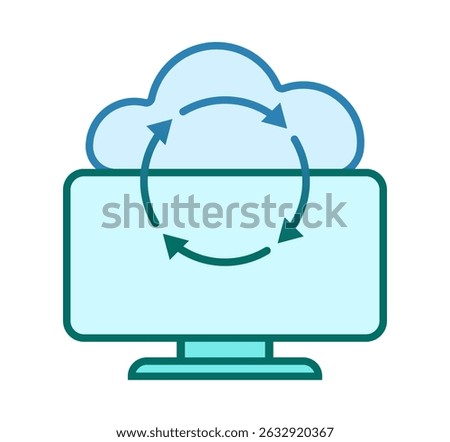 Computer System update process, application installation progress, software configuration, data file recovery and repair status. Cloud application database synchronization icon. Vector illustration