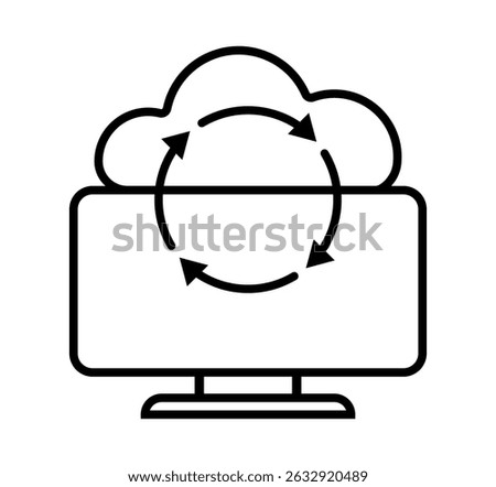 Computer System update process, application installation progress, software configuration, data file recovery and repair status. Cloud application database synchronization icon. Vector illustration
