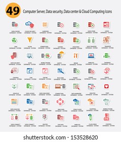 Computer System,Data Center,Data Security And Cloud Computing Icons,Colorful Version,vector