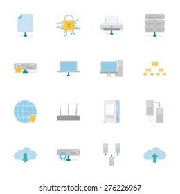 Computer Systems and Networks color flat icons set vector graphic illustration 