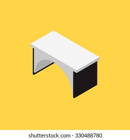 Computer table with 3D style on yellow background, vector illustration