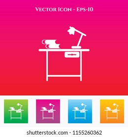 Computer Table Icon in Colored Square box. eps-10