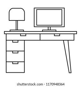 Computer table icon. Outline illustration of computer table vector icon for web design isolated on white background