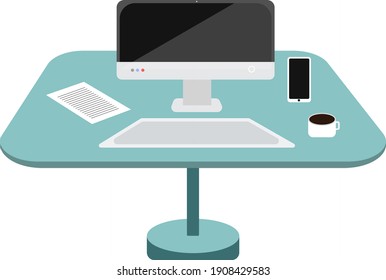 Mesa de computador, ilustração, vetor em um fundo branco.