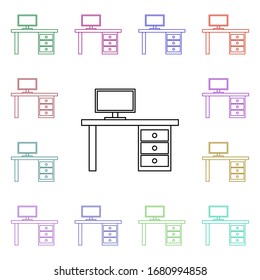 Computer table multi color style icon. Simple thin line, outline vector of furniture icons for ui and ux, website or mobile application