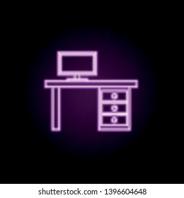 computer table neon icon. Elements of furniture set. Simple icon for websites, web design, mobile app, info graphics