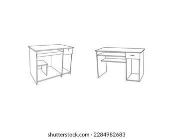 Computer table outline icon.Simple work desk or dining table outline icon on top view. Modern office table vector, study desk. Vector  isolated on white background.Table linear vector illustration.