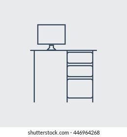 Computer Table Vector Line Icon. Eps.-10.
