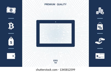 Computer tablet with blank screen, icon. Graphic elements for your design