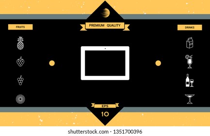 Computer tablet with blank screen, icon. Graphic elements for your design