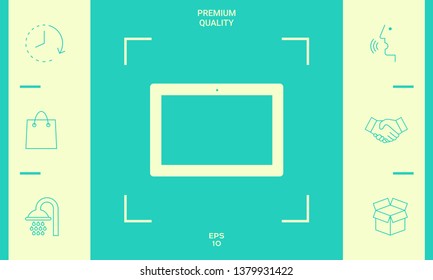 Computer tablet with blank screen, icon. Graphic elements for your design