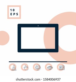 Computer tablet with blank screen, icon. Graphic elements for your design