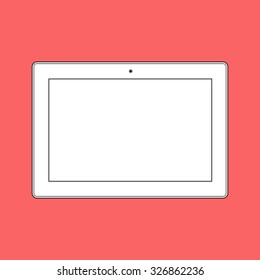 Computer tablet with blank white screen on red background. Illustration Similar To iPad.