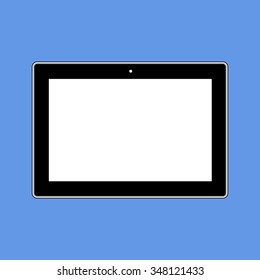 Computer tablet with blank white screen on blue background. Illustration Similar To iPad.