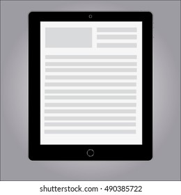 computer tablet with blank white screen on gray background. vector realistic illustration. eps10