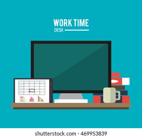 computer tablet book worktime desk office supply icon. Colorful design. Vector illustration