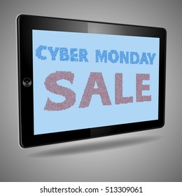Computer tablet with Cyber monday sale text on screen isokated