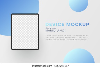 Computer tablet with empty screen, display template. Abstract horizontal banner mockup. Copy space. Digital device, app advertisement, poster layout.  Vector illustration.