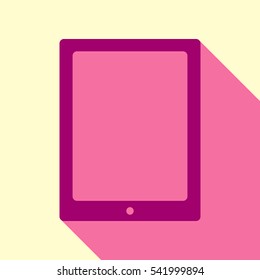 Computer tablet icon. Flirt color icon with cyclamen flat style shadow path on cream background.