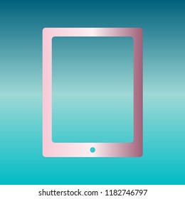 Computer tablet icon. Vector. Pink bronze gradient icon at turquoise gradient background.