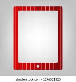Computer tablet icon. Vector. Vertically divided icon with colors from reddish gradient in gray background with light in center.