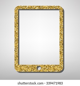 Computer tablet  illustration. Golden icon