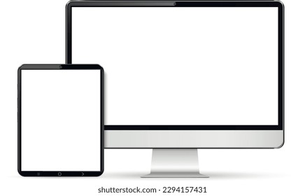 Computer with tablet mockup vector