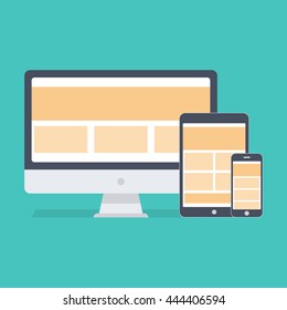 Computer, tablet pc and phone isolated on background. Responsive design concept