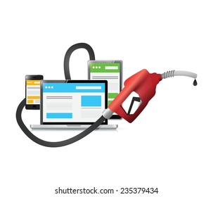 computer, tablet, phone oil concept illustration design over a white background