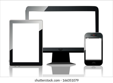 Computer, Tablet and Phone. Set of Computer Devices.