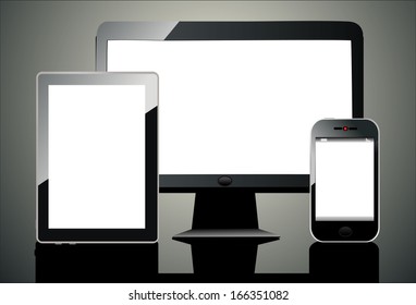 Computer, Tablet and Phone. Set of Computer Devices.