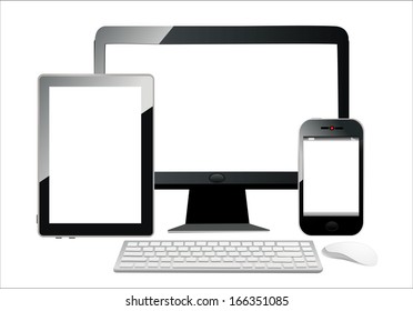Computer, Tablet and Phone. Set of Computer Devices.