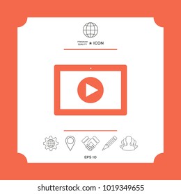 Computer tablet with play button icon. Element for your design