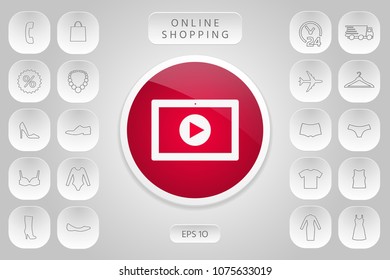 Computer tablet with play button icon