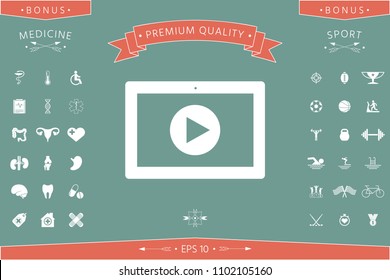 Computer tablet with play button icon
