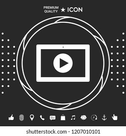 Computer tablet with play button icon